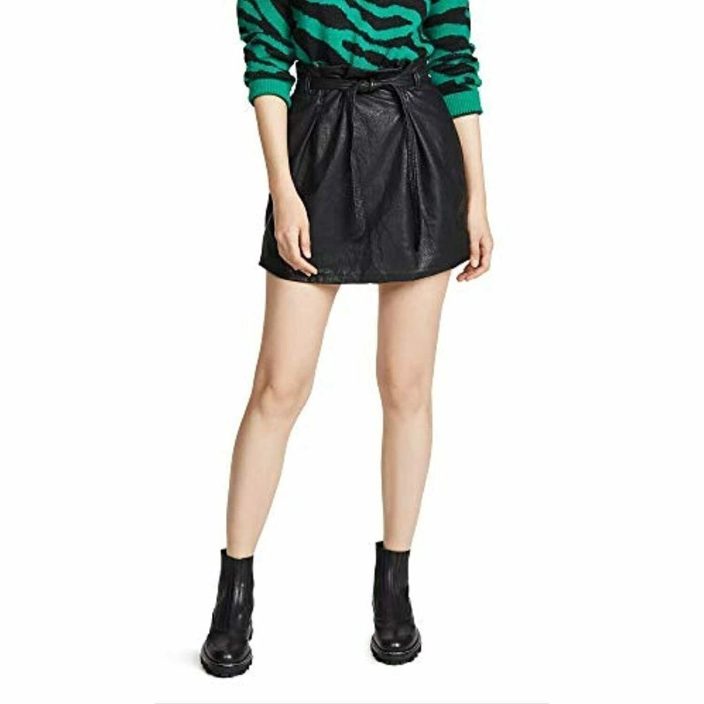 New Free People Womens sz 0 Faux Leather Payton Paperbag Miniskirt Black NWT